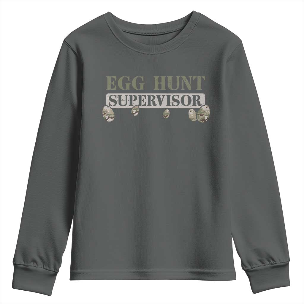 Funny Easter Egg Hunt Supervisor Youth Sweatshirt Camouflage Camo Egg Hunting Easter Day TS11 Dark Heather Print Your Wear