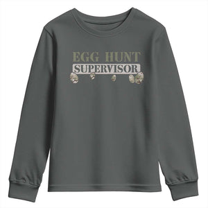 Funny Easter Egg Hunt Supervisor Youth Sweatshirt Camouflage Camo Egg Hunting Easter Day TS11 Dark Heather Print Your Wear