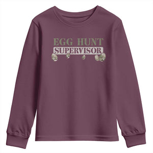 Funny Easter Egg Hunt Supervisor Youth Sweatshirt Camouflage Camo Egg Hunting Easter Day TS11 Maroon Print Your Wear