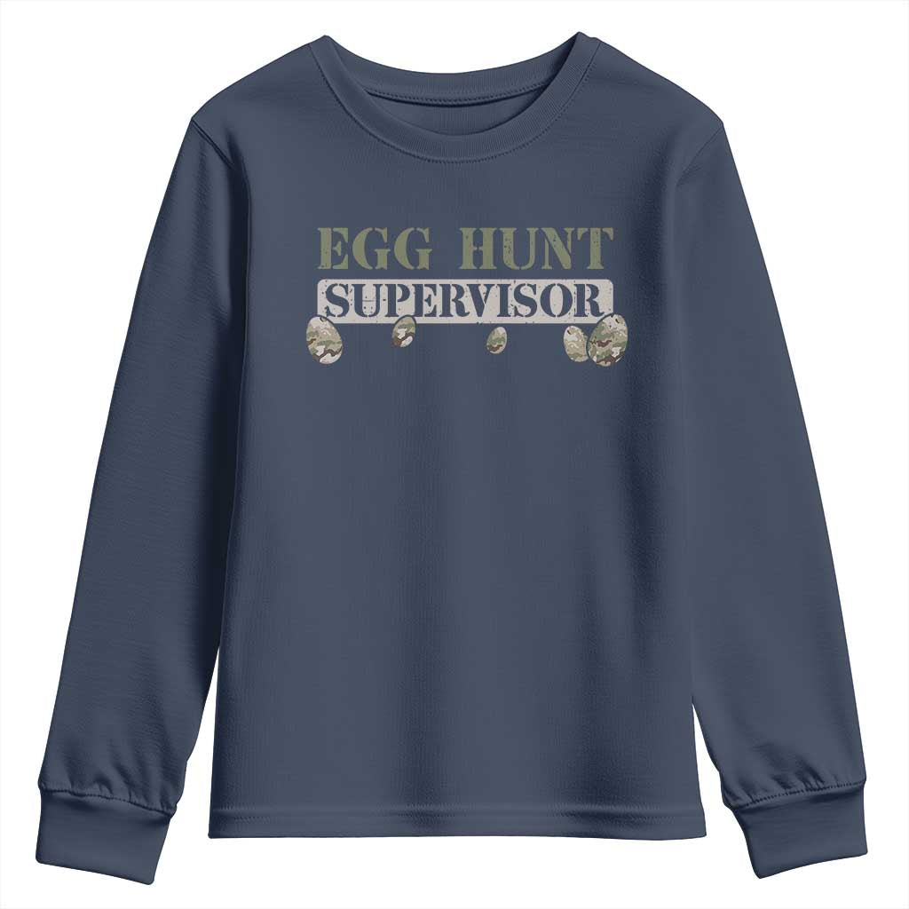 Funny Easter Egg Hunt Supervisor Youth Sweatshirt Camouflage Camo Egg Hunting Easter Day TS11 Navy Print Your Wear