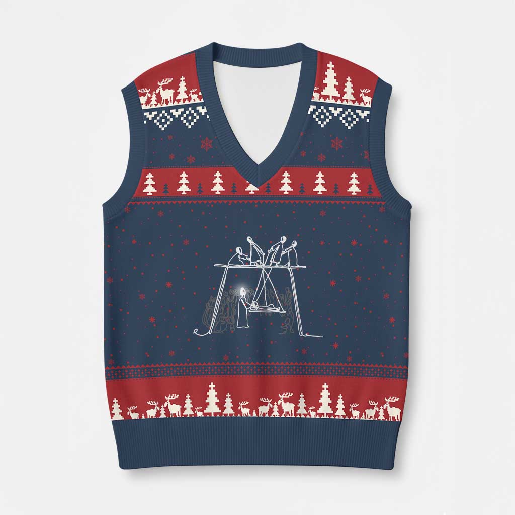 Paralyzed Man Christian Religious Jesus Healing V-Neck Knit Sweater Vest TS11 Navy Red Print Your Wear