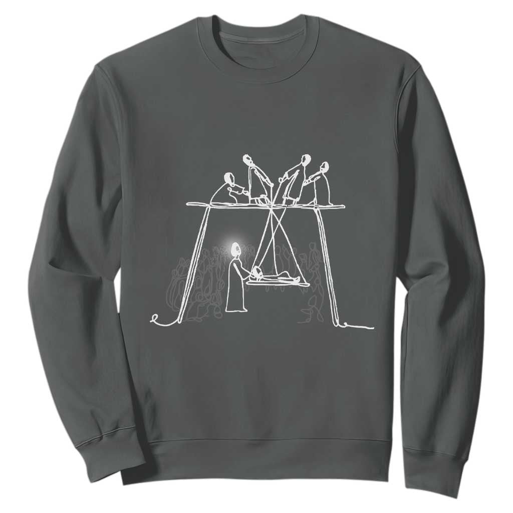 Paralyzed Man Christian Religious Jesus Healing Sweatshirt TS11 Dark Heather Print Your Wear