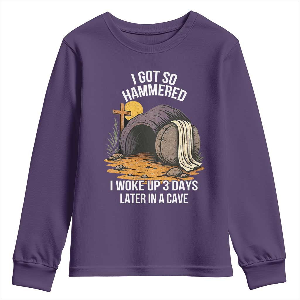 Christian Easter Day Religious Stone Youth Sweatshirt I Got So Hammered I Woke Up 3 Days Later In A Cave TS11 Purple Print Your Wear