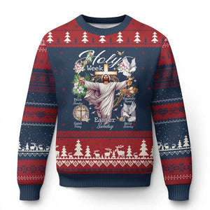 Religious Christian Easter Holy Week Christ Jesus Ugly Christmas Sweater TS11 Navy Red Print Your Wear