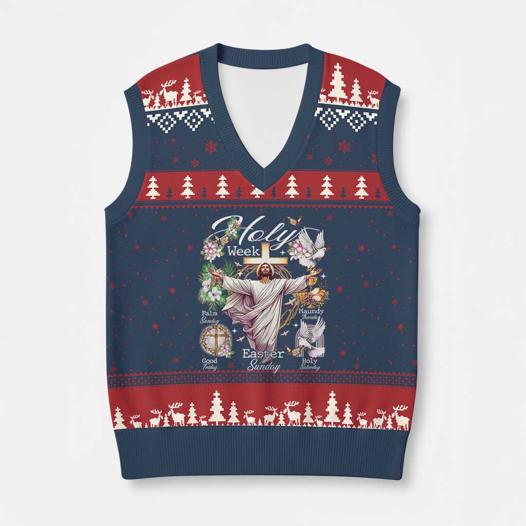 Religious Christian Easter Holy Week Christ Jesus V-Neck Knit Sweater Vest TS11 Navy Red Print Your Wear