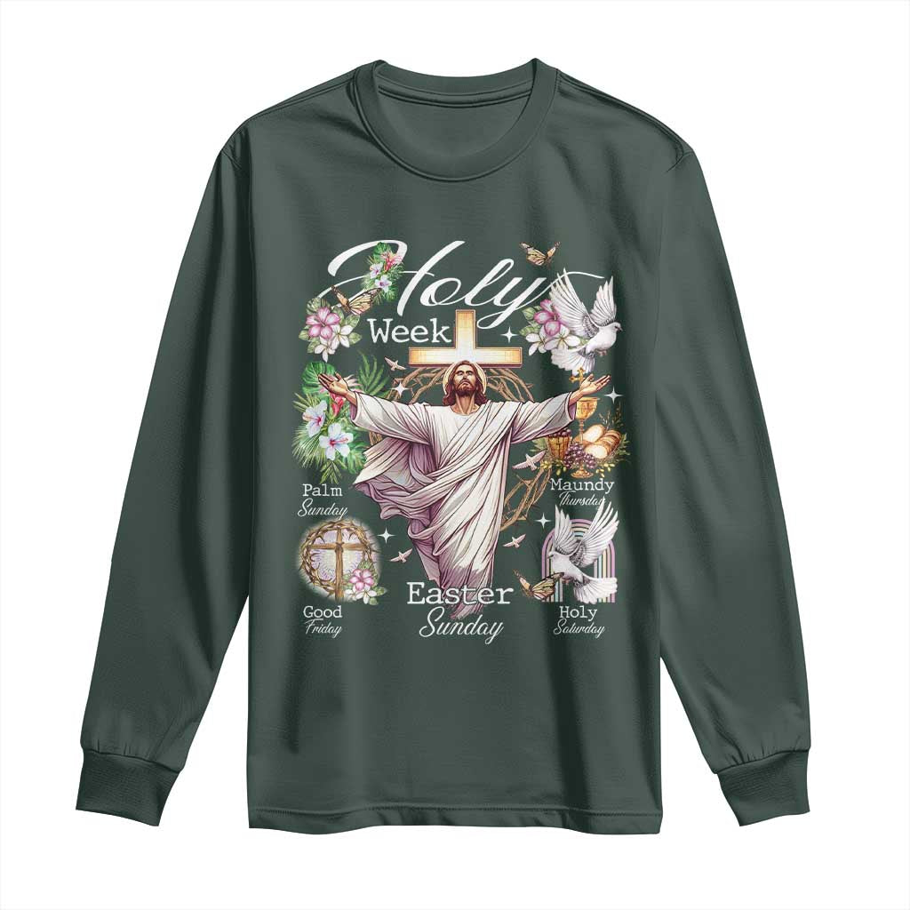 Religious Christian Easter Holy Week Christ Jesus Long Sleeve Shirt TS11 Dark Forest Green Print Your Wear