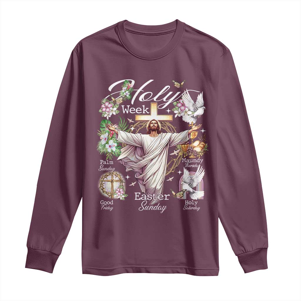 Religious Christian Easter Holy Week Christ Jesus Long Sleeve Shirt TS11 Maroon Print Your Wear