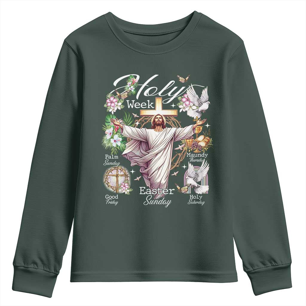 Religious Christian Easter Holy Week Christ Jesus Youth Sweatshirt TS11 Dark Forest Green Print Your Wear