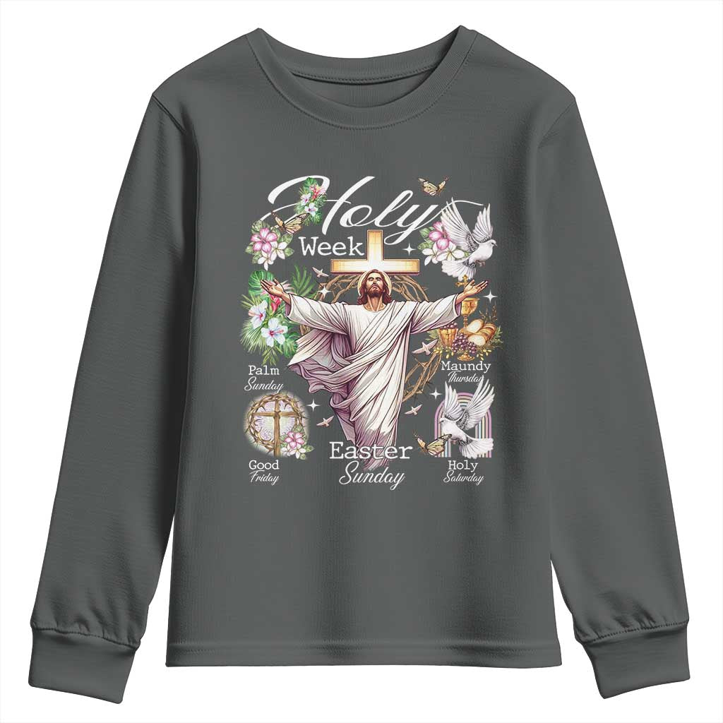 Religious Christian Easter Holy Week Christ Jesus Youth Sweatshirt TS11 Dark Heather Print Your Wear