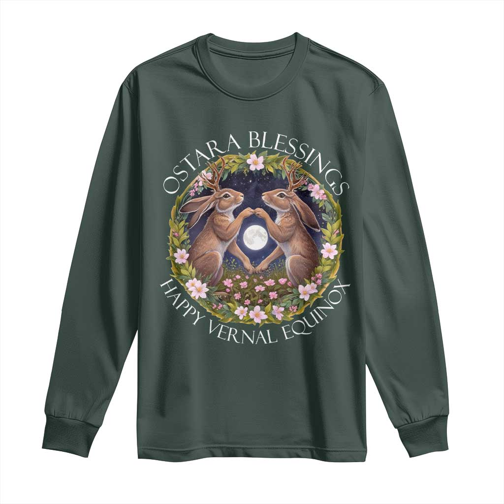 Ostara Blessings Happy Vernal Equinox Long Sleeve Shirt Ostara Pagan Eostre Easter Day Wolpertinger TS11 Dark Forest Green Print Your Wear