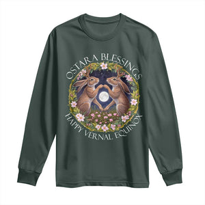 Ostara Blessings Happy Vernal Equinox Long Sleeve Shirt Ostara Pagan Eostre Easter Day Wolpertinger TS11 Dark Forest Green Print Your Wear
