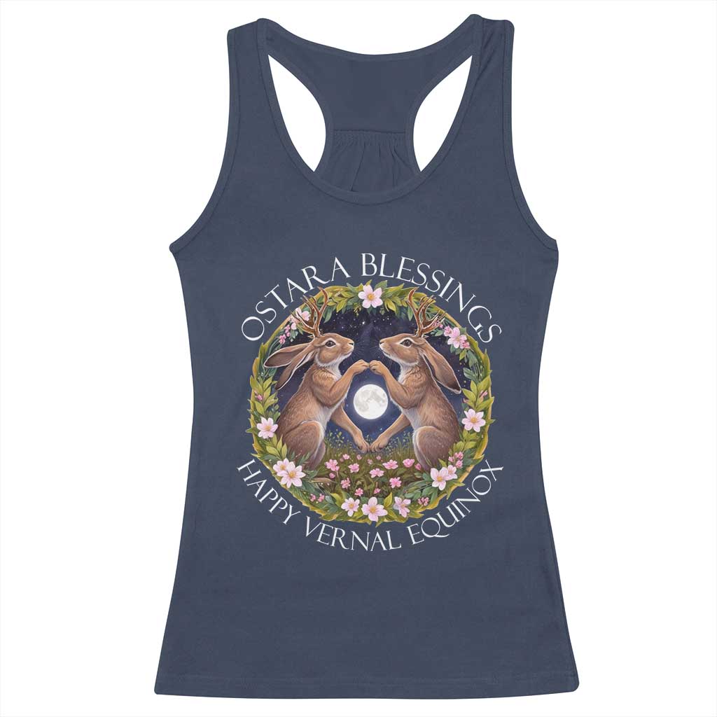 Ostara Blessings Happy Vernal Equinox Racerback Tank Top Ostara Pagan Eostre Easter Day Wolpertinger TS11 Navy Print Your Wear