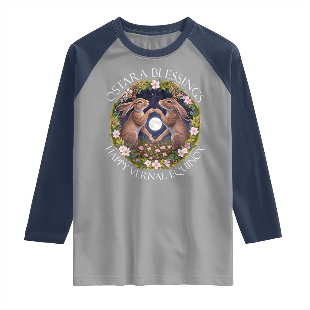 Ostara Blessings Happy Vernal Equinox Raglan Shirt Ostara Pagan Eostre Easter Day Wolpertinger TS11 Sport Gray Navy Print Your Wear