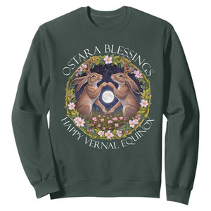 Ostara Blessings Happy Vernal Equinox Sweatshirt Ostara Pagan Eostre Easter Day Wolpertinger TS11 Dark Forest Green Print Your Wear