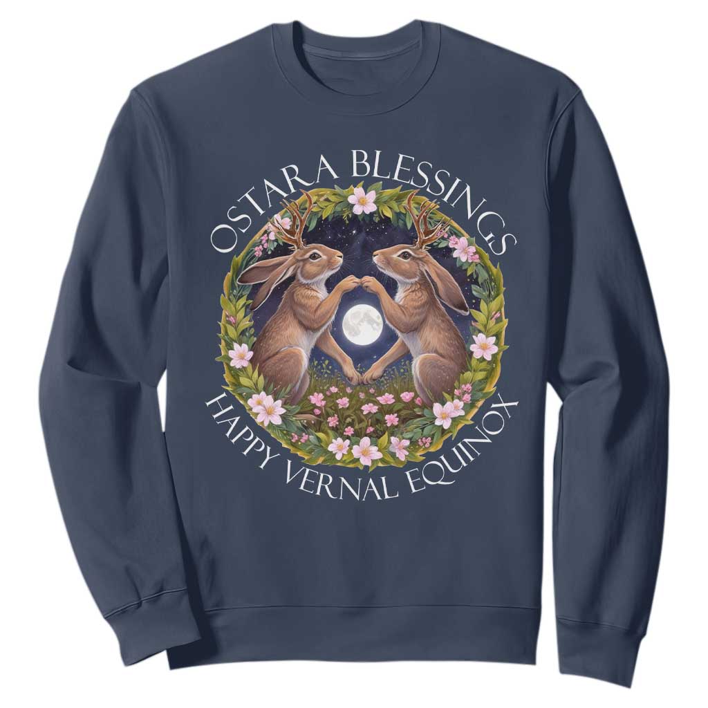 Ostara Blessings Happy Vernal Equinox Sweatshirt Ostara Pagan Eostre Easter Day Wolpertinger TS11 Navy Print Your Wear