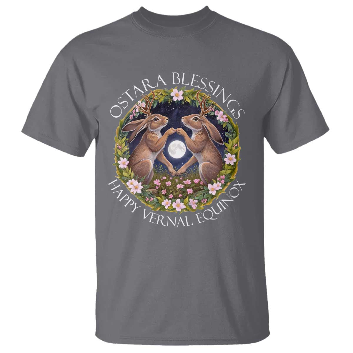 Ostara Blessings Happy Vernal Equinox T Shirt Ostara Pagan Eostre Easter Day Wolpertinger TS11 Charcoal Print Your Wear