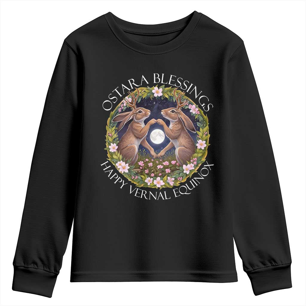Ostara Blessings Happy Vernal Equinox Youth Sweatshirt Ostara Pagan Eostre Easter Day Wolpertinger TS11 Black Print Your Wear