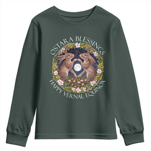 Ostara Blessings Happy Vernal Equinox Youth Sweatshirt Ostara Pagan Eostre Easter Day Wolpertinger TS11 Dark Forest Green Print Your Wear