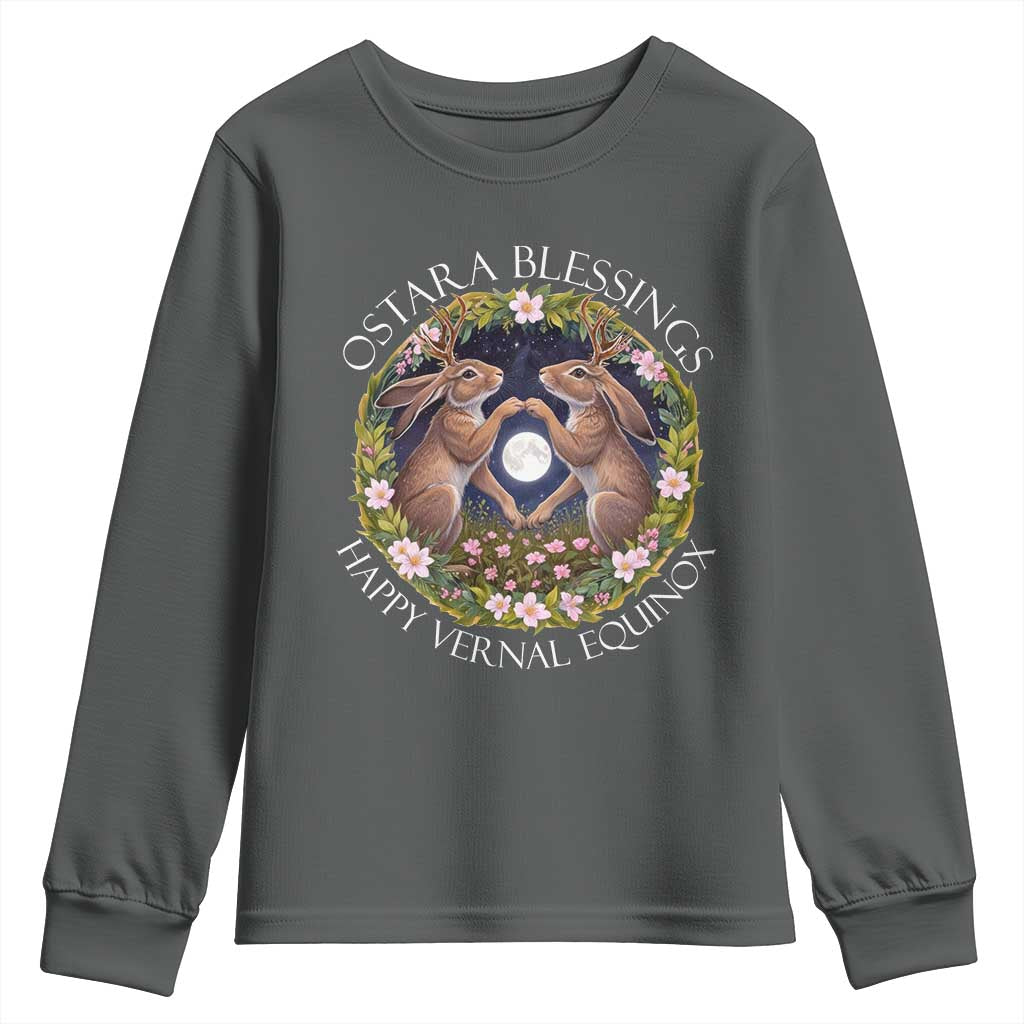 Ostara Blessings Happy Vernal Equinox Youth Sweatshirt Ostara Pagan Eostre Easter Day Wolpertinger TS11 Dark Heather Print Your Wear