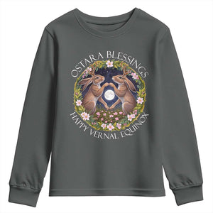 Ostara Blessings Happy Vernal Equinox Youth Sweatshirt Ostara Pagan Eostre Easter Day Wolpertinger TS11 Dark Heather Print Your Wear