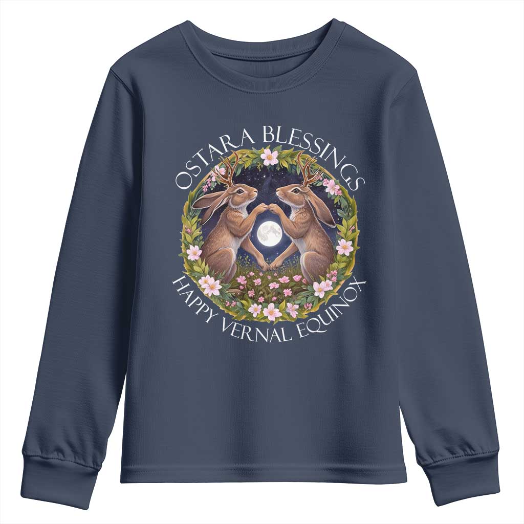 Ostara Blessings Happy Vernal Equinox Youth Sweatshirt Ostara Pagan Eostre Easter Day Wolpertinger TS11 Navy Print Your Wear