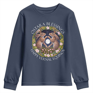 Ostara Blessings Happy Vernal Equinox Youth Sweatshirt Ostara Pagan Eostre Easter Day Wolpertinger TS11 Navy Print Your Wear
