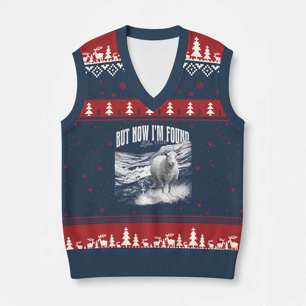 But Now I'm Found V-Neck Knit Sweater Vest Christian Faith Sheep TS11 Navy Red Print Your Wear
