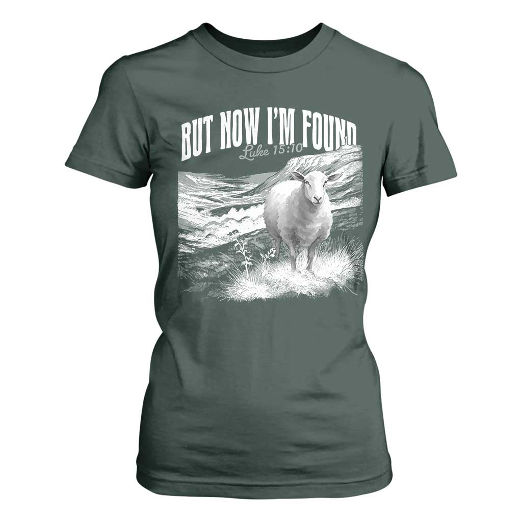 But Now I'm Found T Shirt For Women Christian Faith Sheep TS11 Dark Forest Green Print Your Wear