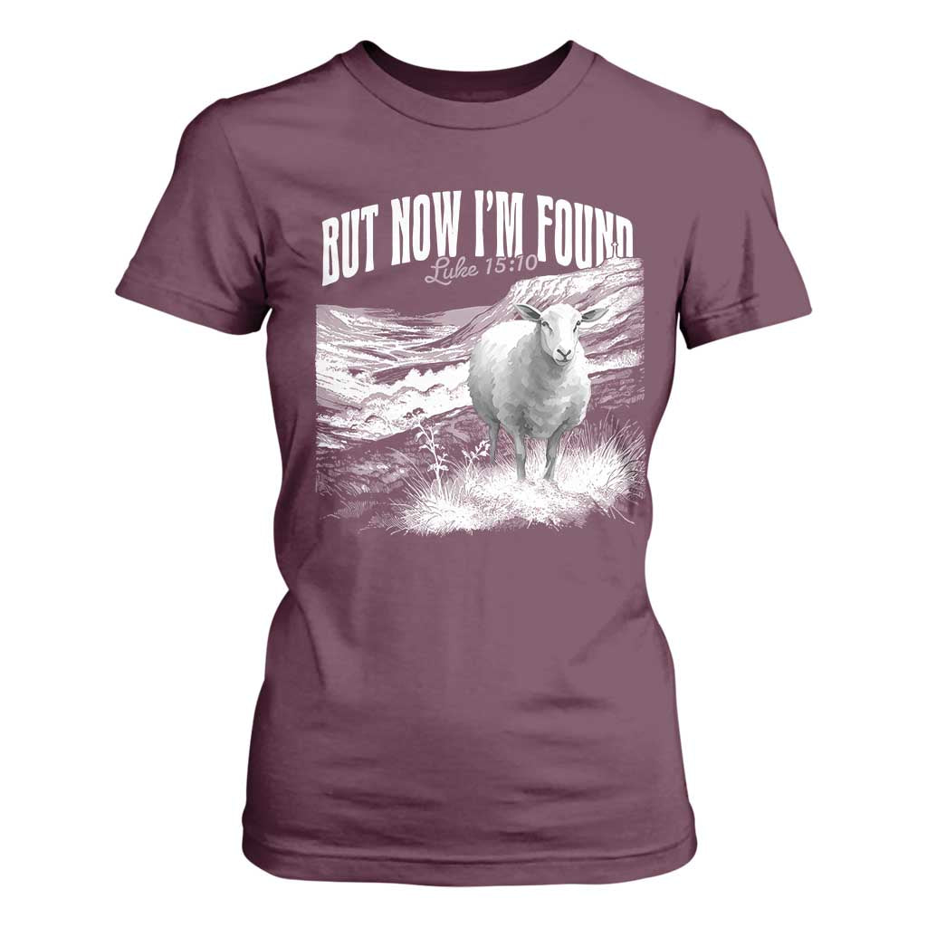 But Now I'm Found T Shirt For Women Christian Faith Sheep TS11 Maroon Print Your Wear