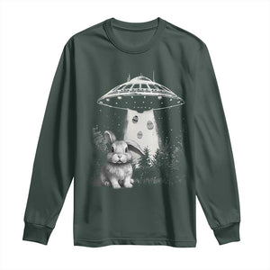 Funny Easter Day UFO Bunny Alien Eggs Long Sleeve Shirt TS11 Dark Forest Green Print Your Wear