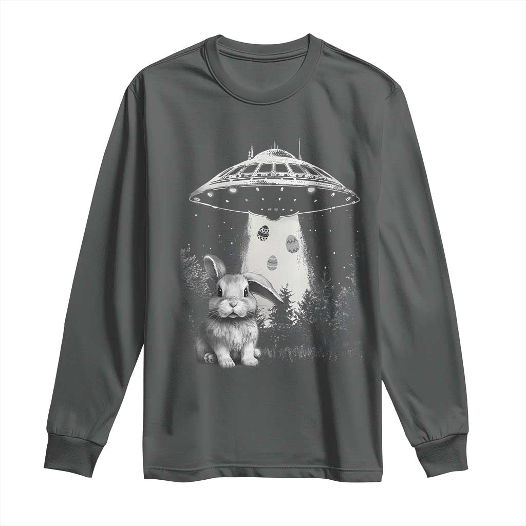Funny Easter Day UFO Bunny Alien Eggs Long Sleeve Shirt TS11 Dark Heather Print Your Wear