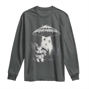 Funny Easter Day UFO Bunny Alien Eggs Long Sleeve Shirt TS11 Dark Heather Print Your Wear