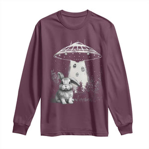 Funny Easter Day UFO Bunny Alien Eggs Long Sleeve Shirt TS11 Maroon Print Your Wear