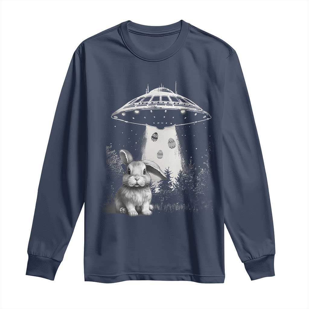 Funny Easter Day UFO Bunny Alien Eggs Long Sleeve Shirt TS11 Navy Print Your Wear