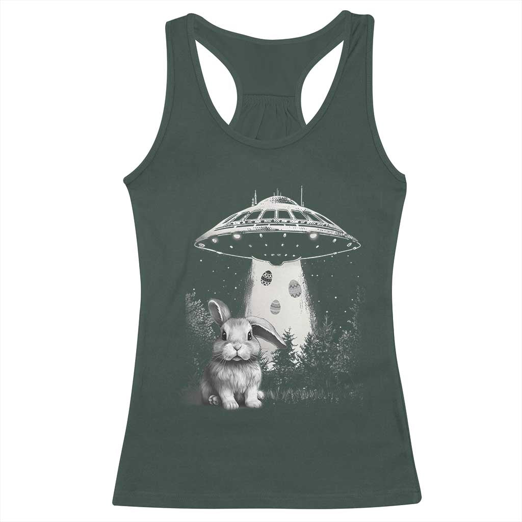 Funny Easter Day UFO Bunny Alien Eggs Racerback Tank Top TS11 Dark Forest Green Print Your Wear