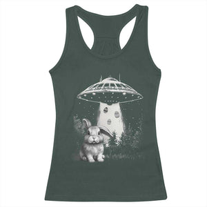 Funny Easter Day UFO Bunny Alien Eggs Racerback Tank Top TS11 Dark Forest Green Print Your Wear