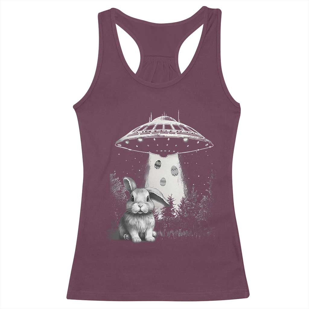 Funny Easter Day UFO Bunny Alien Eggs Racerback Tank Top TS11 Maroon Print Your Wear