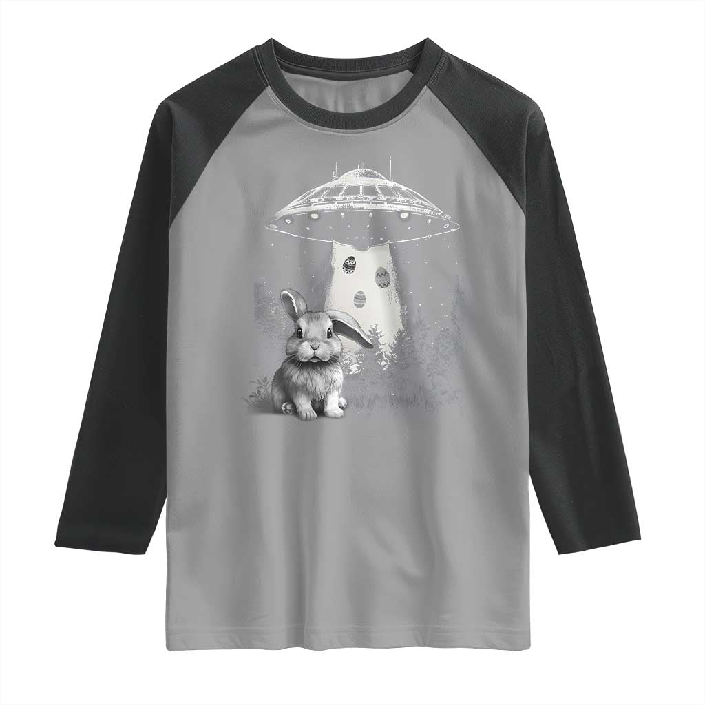 Funny Easter Day UFO Bunny Alien Eggs Raglan Shirt TS11 Sport Gray Black Print Your Wear