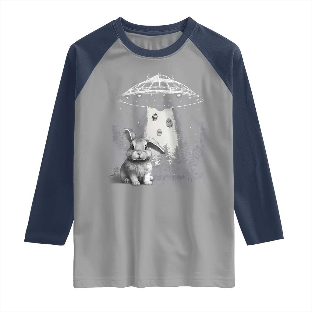 Funny Easter Day UFO Bunny Alien Eggs Raglan Shirt TS11 Sport Gray Navy Print Your Wear