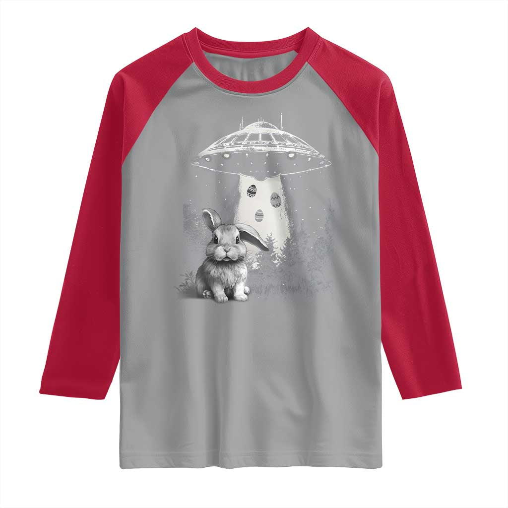 Funny Easter Day UFO Bunny Alien Eggs Raglan Shirt TS11 Sport Gray Red Print Your Wear
