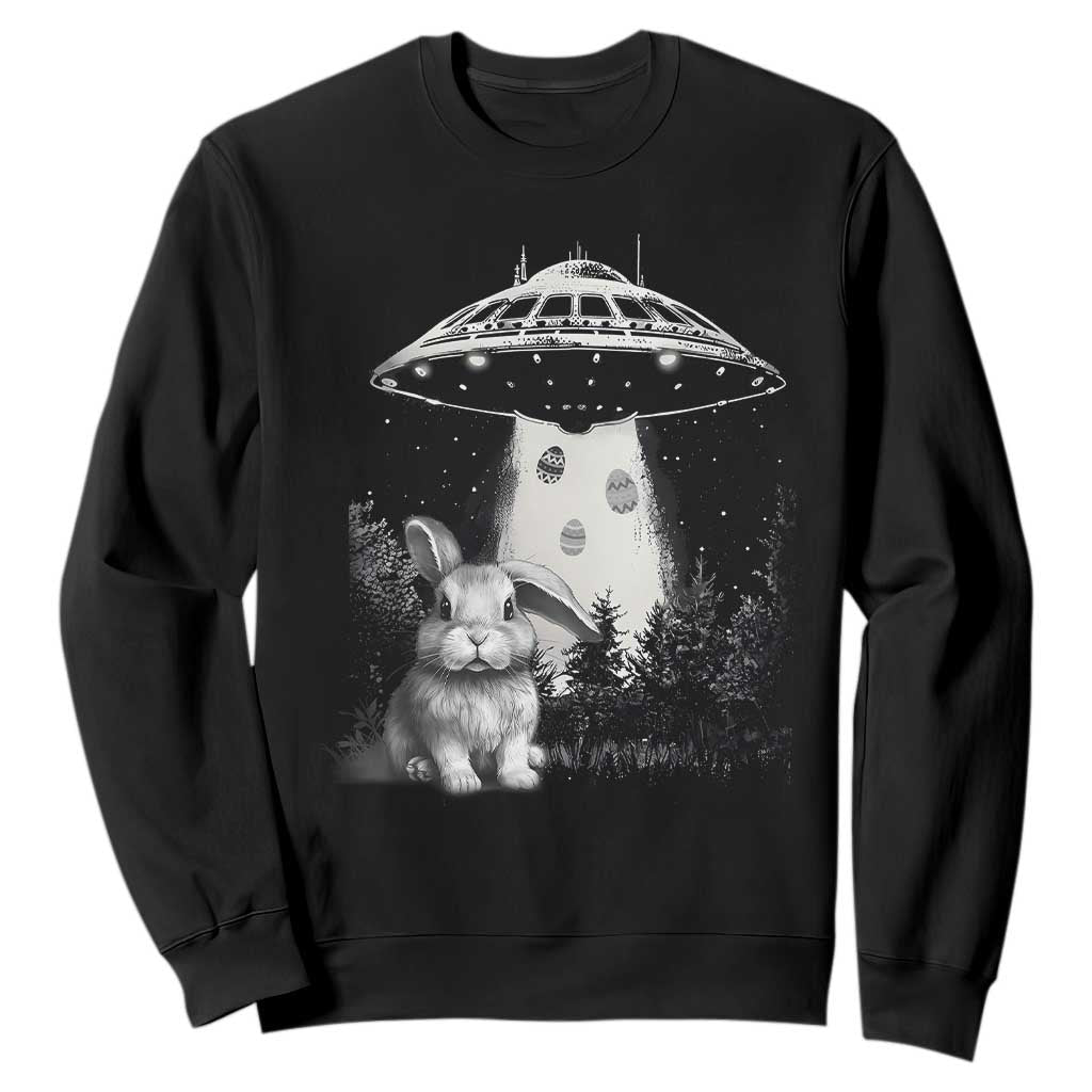Funny Easter Day UFO Bunny Alien Eggs Sweatshirt TS11 Black Print Your Wear