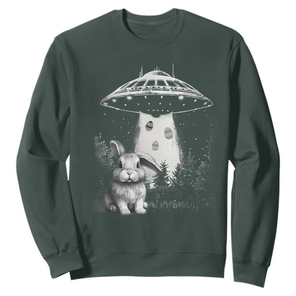 Funny Easter Day UFO Bunny Alien Eggs Sweatshirt TS11 Dark Forest Green Print Your Wear