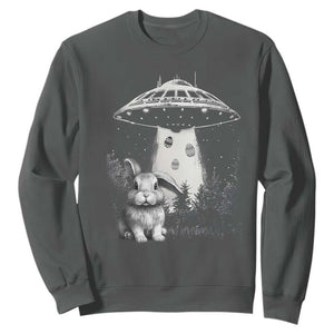 Funny Easter Day UFO Bunny Alien Eggs Sweatshirt TS11 Dark Heather Print Your Wear