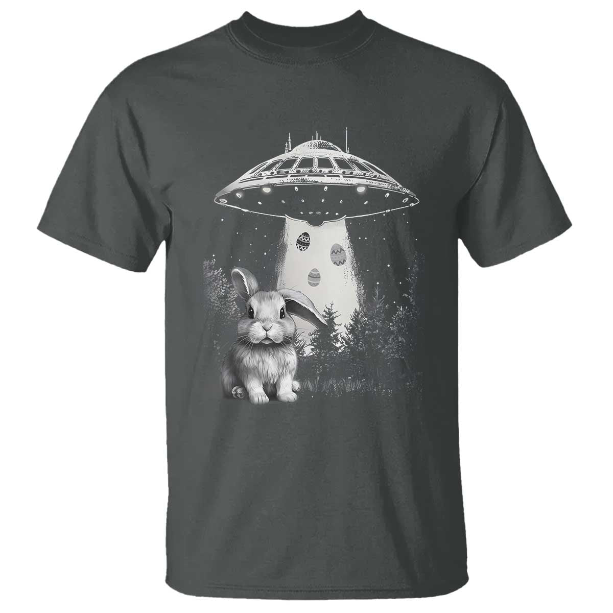 Funny Easter Day UFO Bunny Alien Eggs T Shirt TS11 Dark Heather Print Your Wear