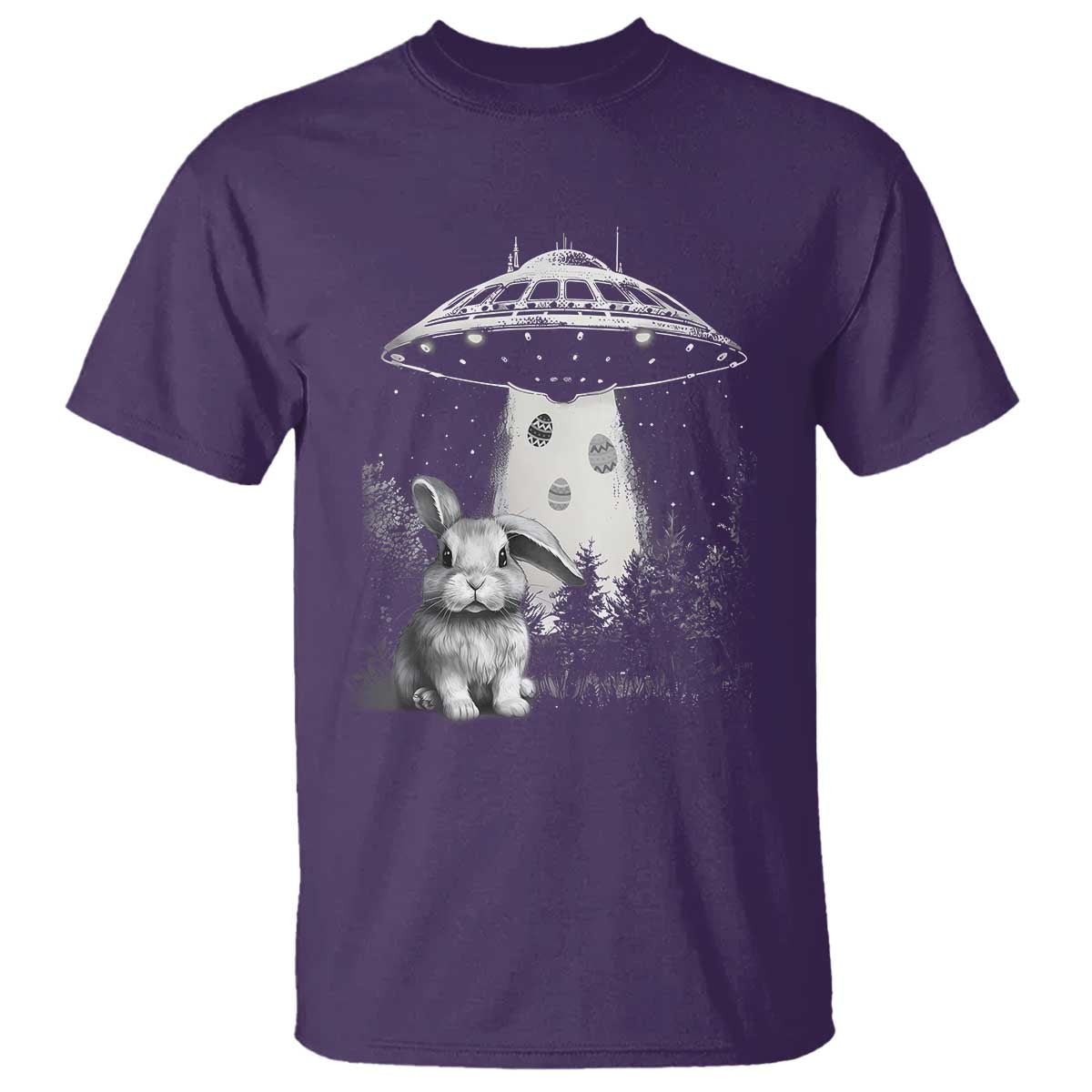 Funny Easter Day UFO Bunny Alien Eggs T Shirt TS11 Purple Print Your Wear