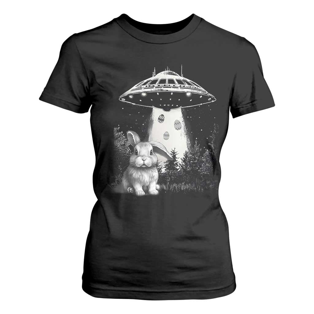Funny Easter Day UFO Bunny Alien Eggs T Shirt For Women TS11 Black Print Your Wear