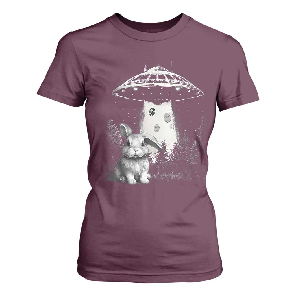 Funny Easter Day UFO Bunny Alien Eggs T Shirt For Women TS11 Maroon Print Your Wear