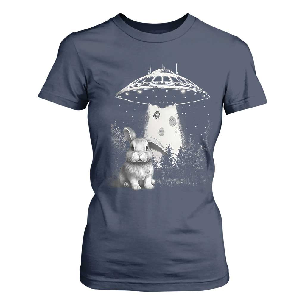 Funny Easter Day UFO Bunny Alien Eggs T Shirt For Women TS11 Navy Print Your Wear