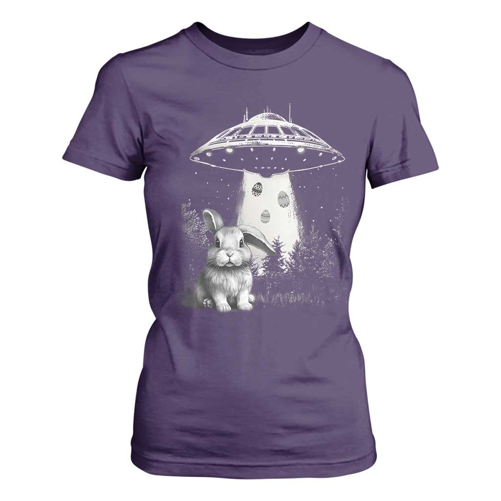 Funny Easter Day UFO Bunny Alien Eggs T Shirt For Women TS11 Purple Print Your Wear
