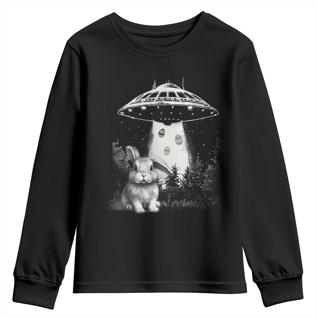 Funny Easter Day UFO Bunny Alien Eggs Youth Sweatshirt TS11 Black Print Your Wear